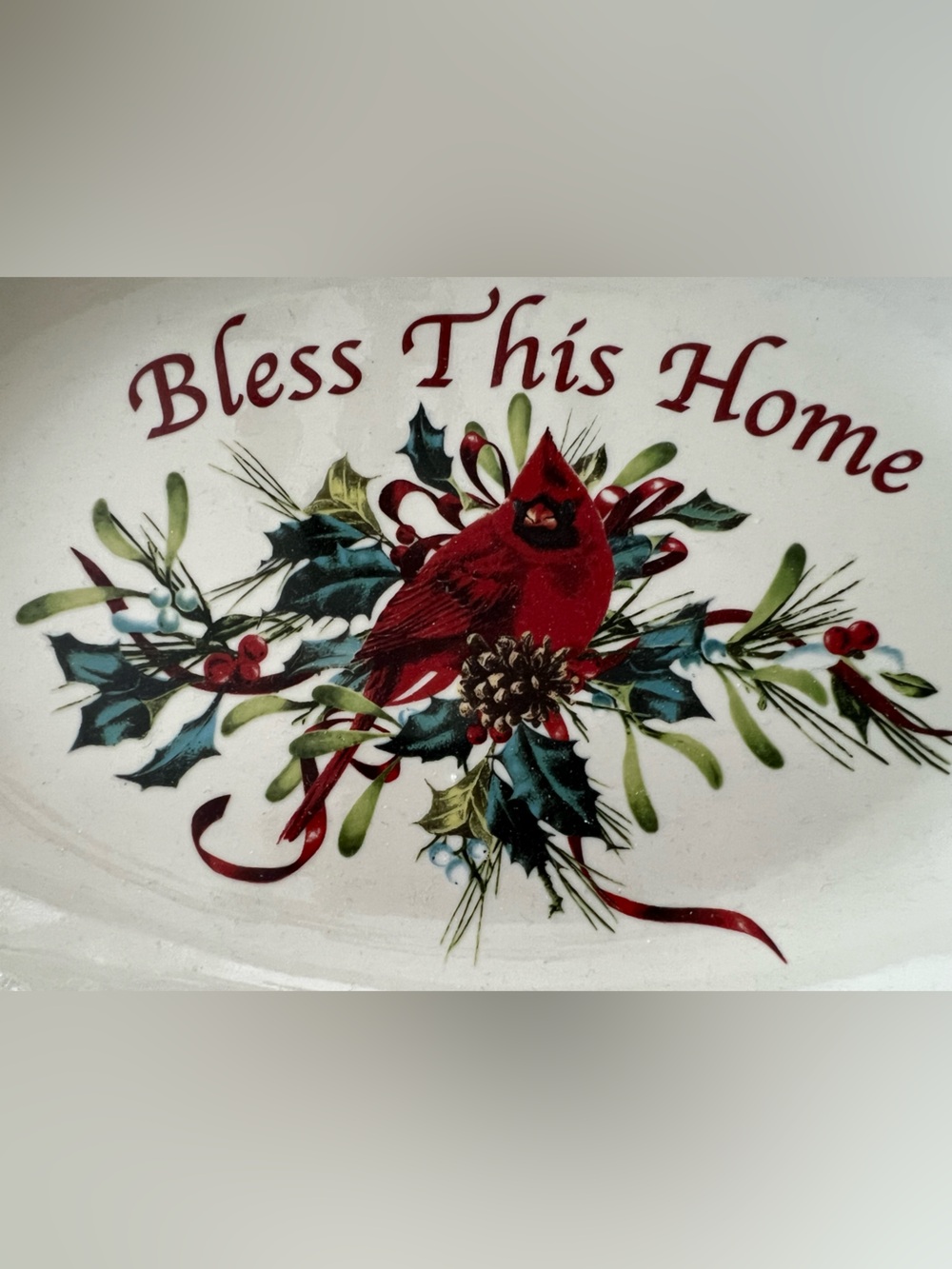 Bless This Home Lenox Oval Holiday Serving Platter with Cardinal - Picture 2 of 5